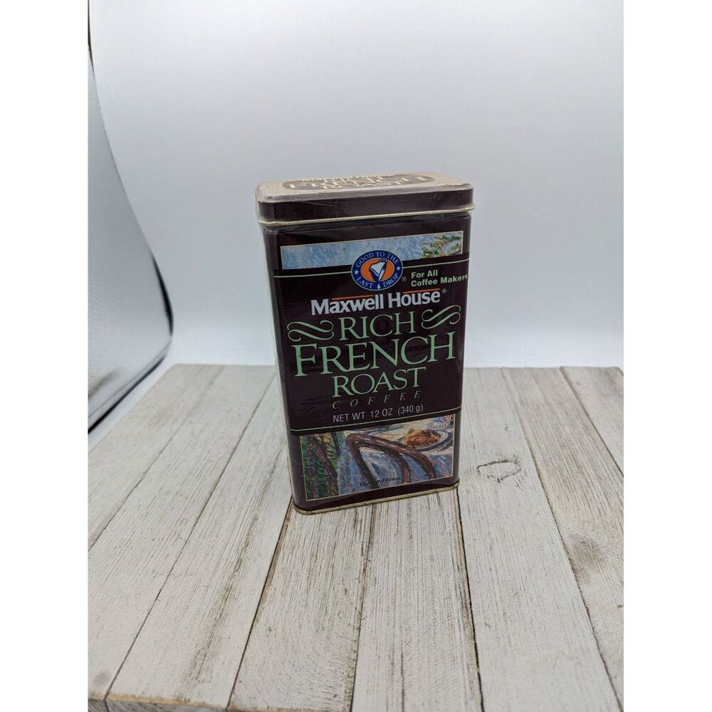 Vintage Maxwell House Rich French Roast Coffee Metal Tin Paris scene 1993 Sealed